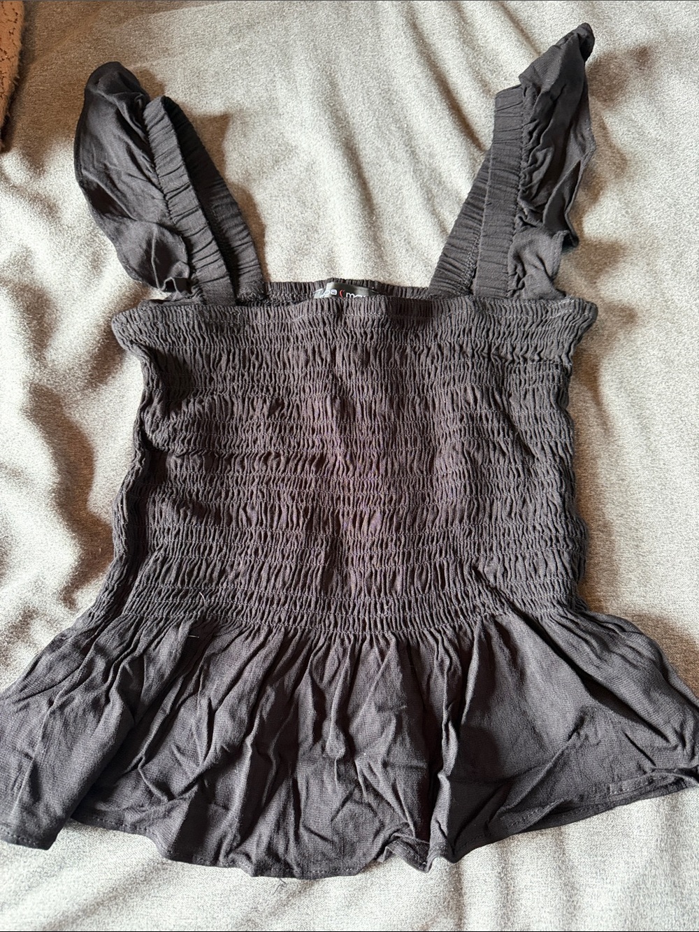 Moa Moa Black Smocked Ruffle-Strap Peplum Tank